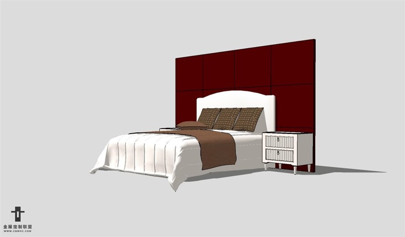 SketchUp床模型草图大师双人床3D模型Bed-006