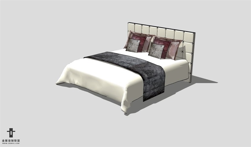 SketchUp床模型草图大师双人床3D模型Bed-007