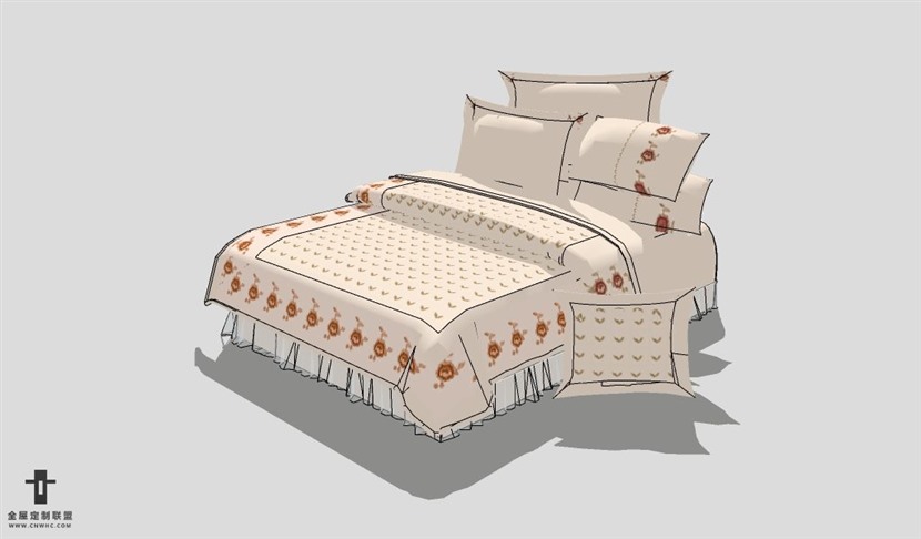 SketchUp床模型草图大师双人床3D模型Bed-013