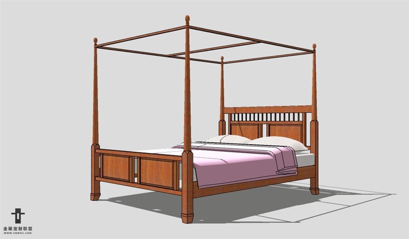 SketchUp床模型草图大师双人床3D模型Bed-016