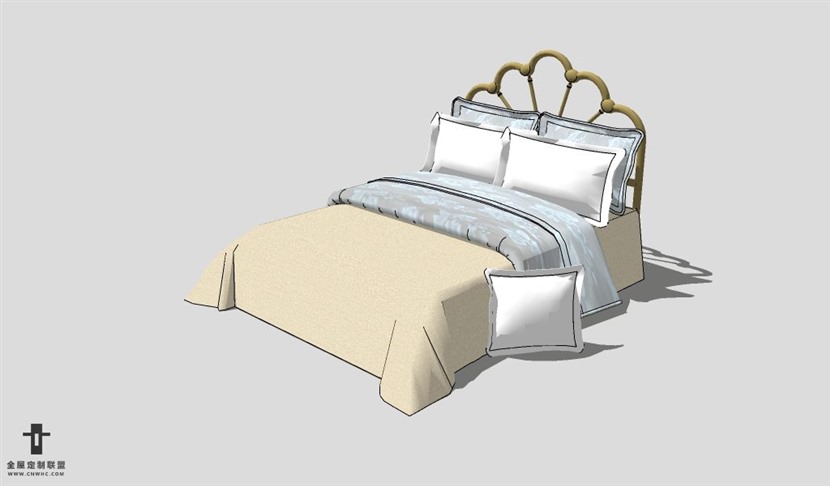 SketchUp床模型草图大师双人床3D模型Bed-032