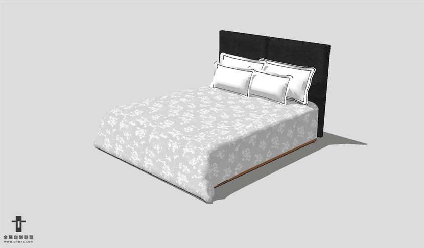 SketchUp床模型草图大师双人床3D模型Bed-036