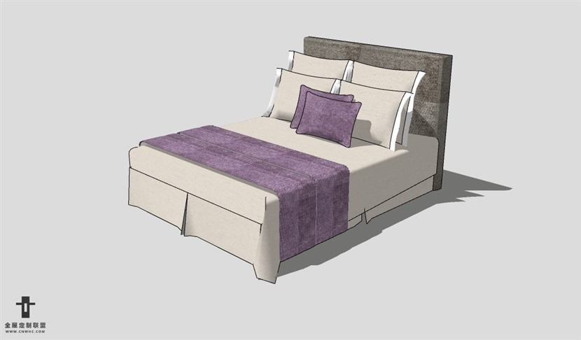 SketchUp床模型草图大师双人床3D模型Bed-058