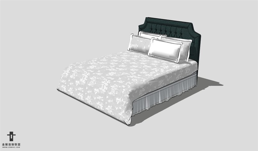 SketchUp床模型草图大师双人床3D模型Bed-061