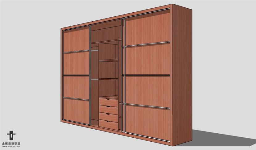 SketchUp移门衣柜模型草图大师推拉门衣柜3D模型Wardrobe-017