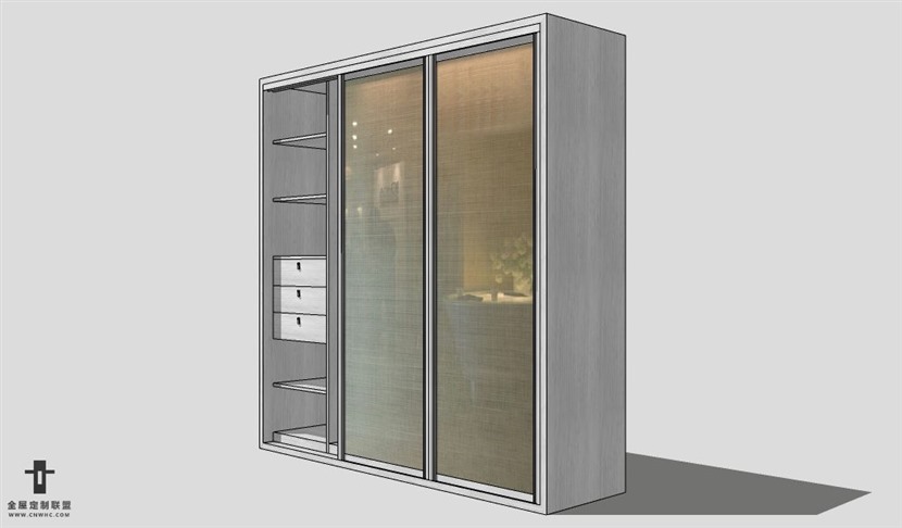 SketchUp移门衣柜模型草图大师推拉门衣柜3D模型Wardrobe-018