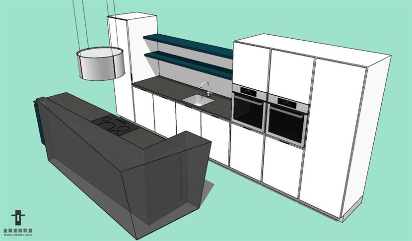 SketchUp草图大师厨房现代风格整体橱柜组合SU模型下载010SKP模型