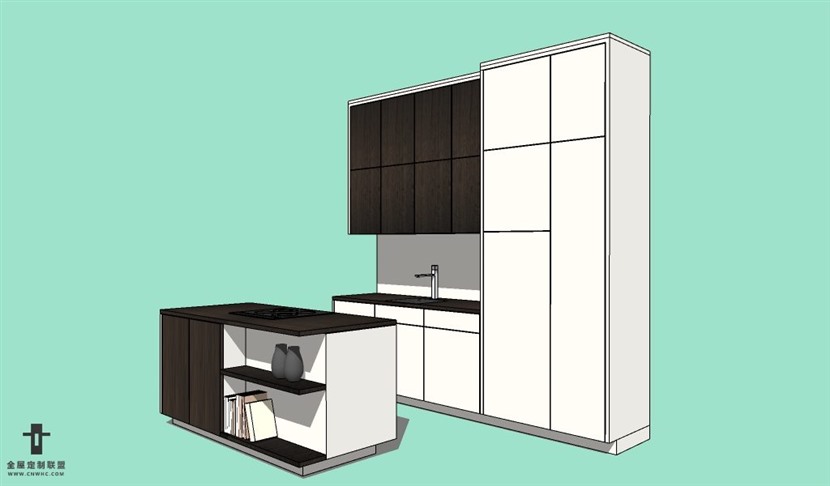 SketchUp草图大师厨房现代风格整体橱柜组合SU模型下载011SKP模型