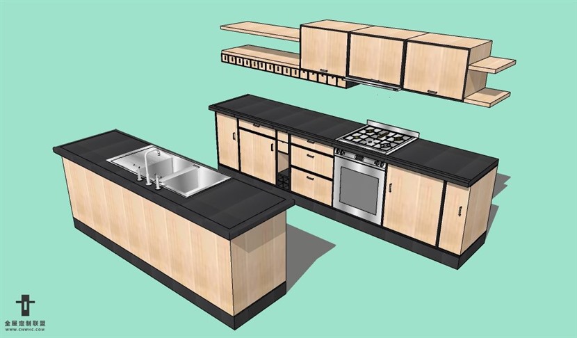 SketchUp草图大师厨房现代风格整体橱柜组合SU模型下载014SKP模型