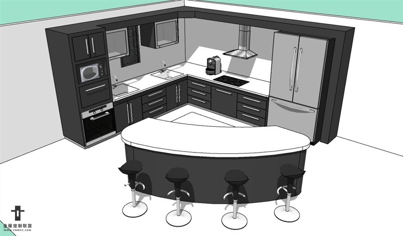 SketchUp草图大师厨房现代风格整体橱柜组合SU模型下载017SKP模型