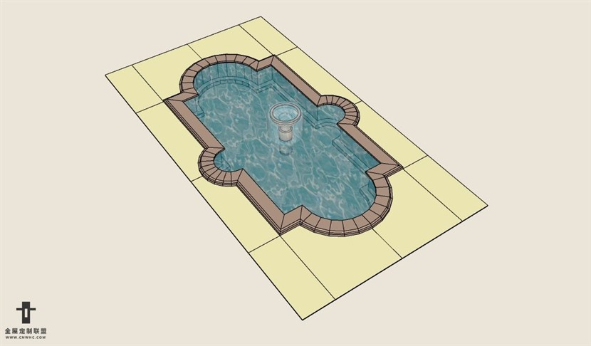 SketchUp草图大师景观水景喷泉SU模型下载-OrnamentalPoolSKP模型