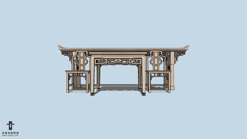 SketchUp草图大师中式风格家具边几桌子组合模型下载-024SKP模型