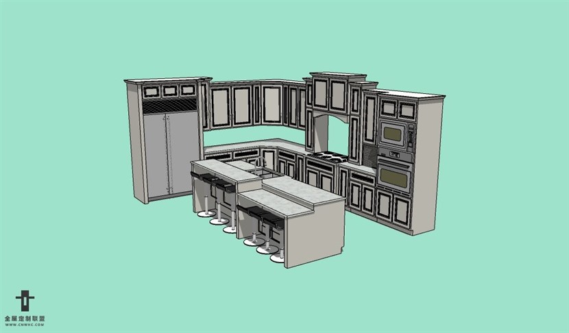 SketchUp草图大师欧式风格厨房整体橱柜模型下载026SKP模型