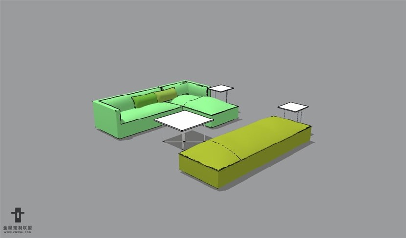 办公家具公共会客区沙发茶几组合SketchUp模型库草图大师模型下载StudioTK-042