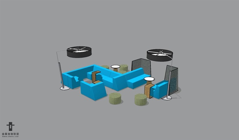 办公家具公共休息区沙发茶几组合SketchUp模型库草图大师模型下载StudioTK-051