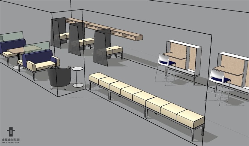 SketchUp草图大师公司休息室接待区设计方案SU模型下载250SKP模型