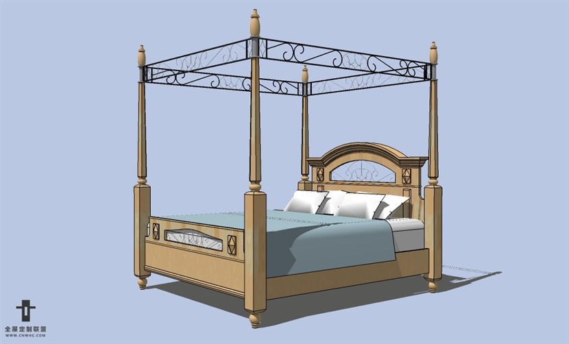 SketchUp草图大师欧式风格双人床SU模型下载-003SKP模型
