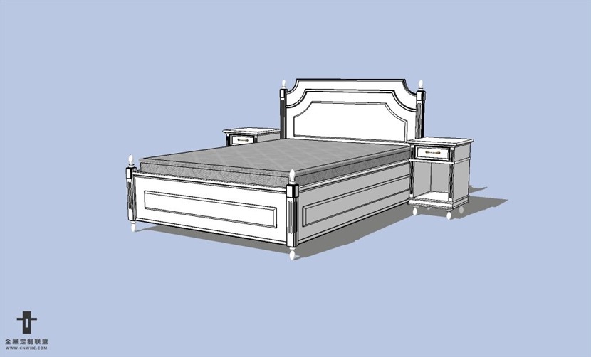 SketchUp草图大师欧式风格双人床SU模型下载-005SKP模型