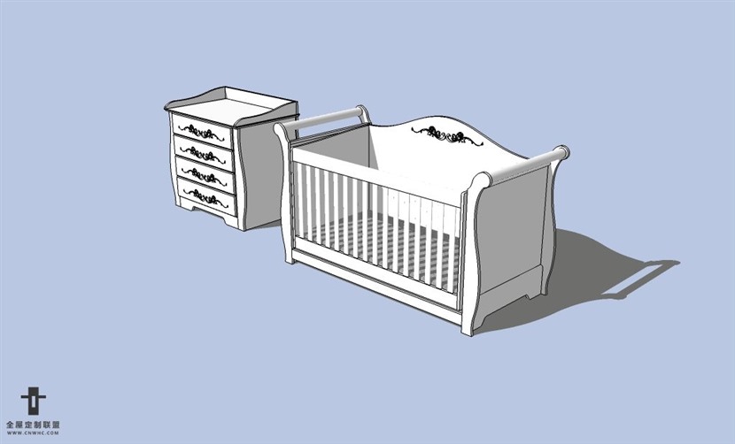 SketchUp草图大师欧式风格婴儿床SU模型下载-006SKP模型