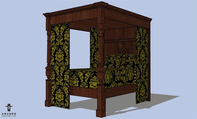 SketchUp草图大师欧式风格双人床SU模型下载-013SKP模型