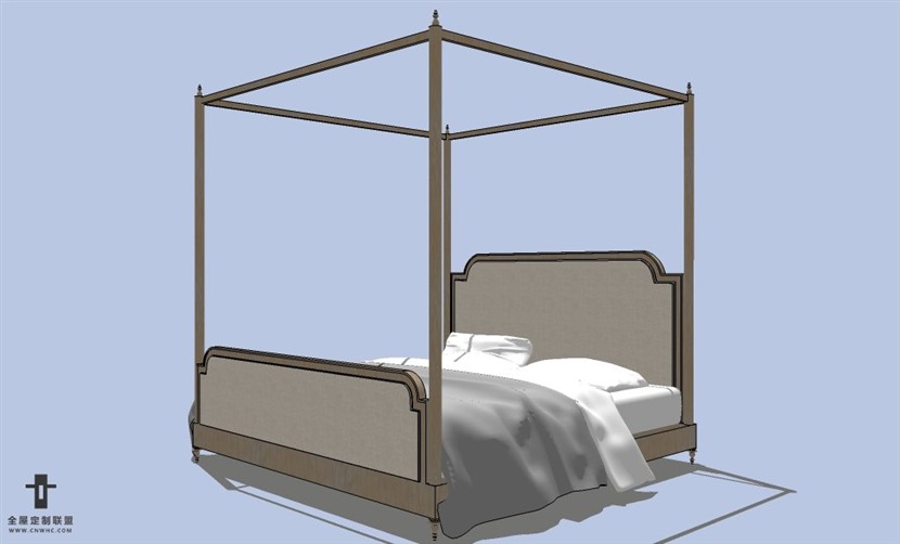 SketchUp草图大师欧式风格双人床SU模型下载-025SKP模型