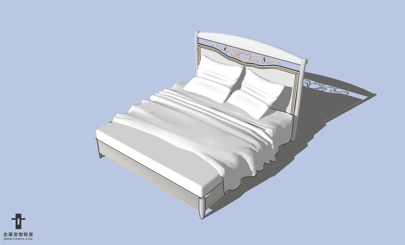 SketchUp草图大师欧式风格双人床SU模型下载-036SKP模型