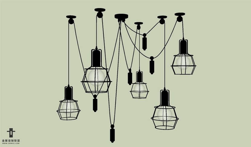 SketchUp草图大师复古工业风风格吊灯天花灯SU模型下载Ceiling Light 058SKP模型