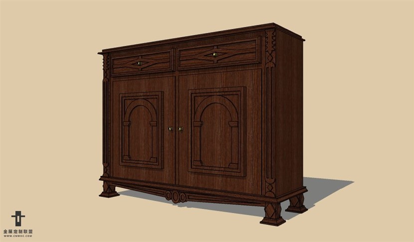 SketchUp草图大师欧式柜子餐边柜SU模型下载Dresser-006SKP模型