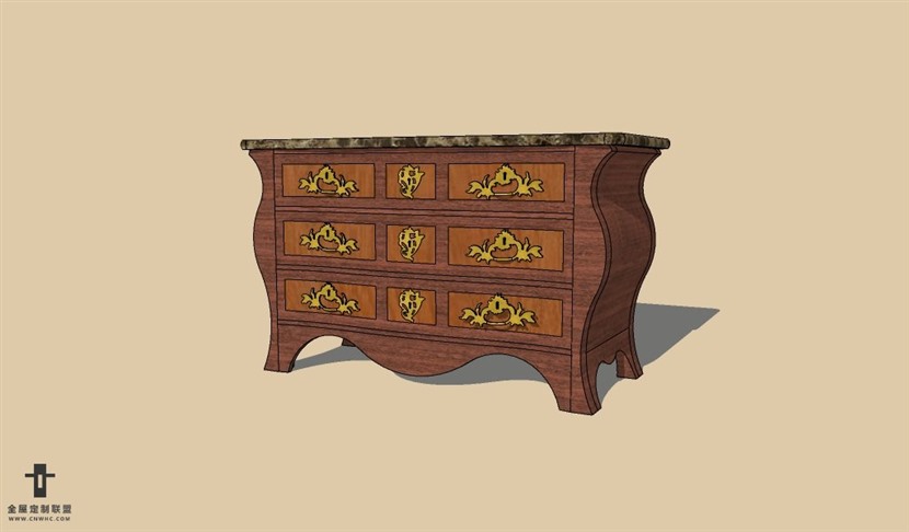 SketchUp草图大师欧式柜子餐边柜SU模型下载Dresser-013SKP模型