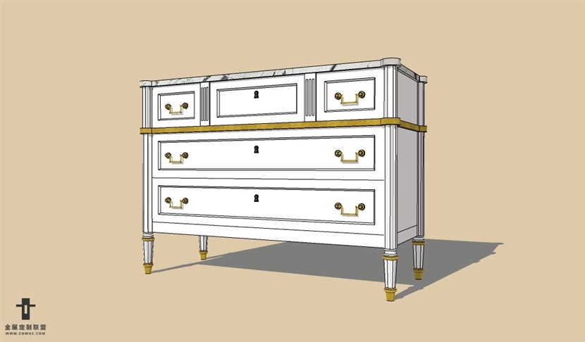 SketchUp草图大师欧式柜子餐边柜SU模型下载Dresser-014SKP模型