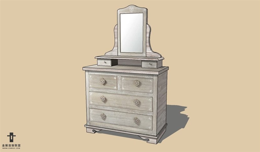 SketchUp草图大师欧式柜子梳妆台SU模型下载Dresser-015SKP模型