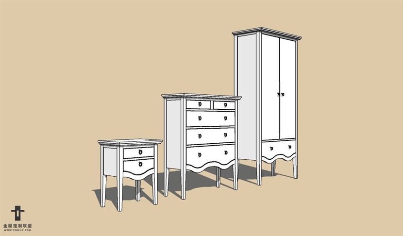 SketchUp草图大师欧式柜子餐边柜SU模型下载Dresser-019SKP模型