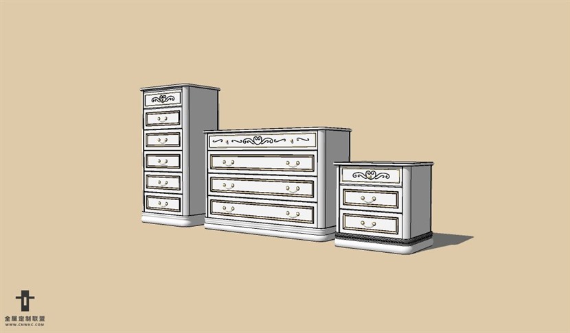 SketchUp草图大师欧式柜子餐边柜SU模型下载Dresser-022SKP模型