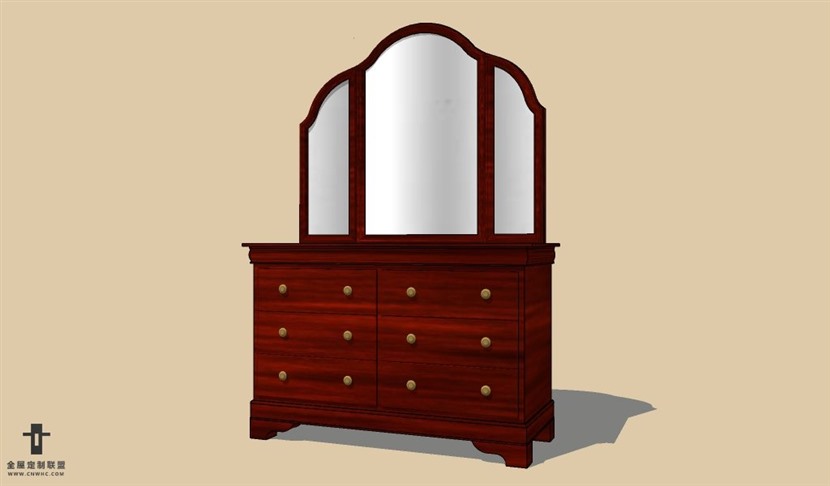 SketchUp草图大师欧式柜子梳妆台SU模型下载Dresser-025SKP模型