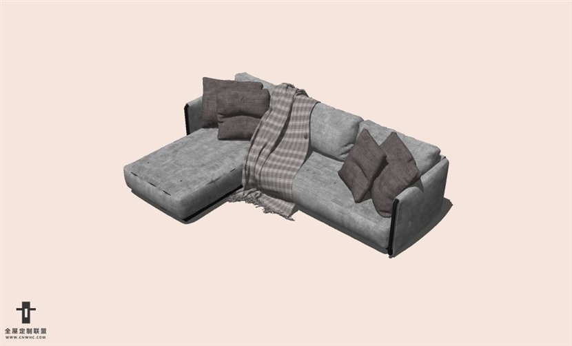 SketchUp草图大师L型沙发SU模型下载-Sofa-008SKP模型