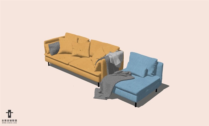 SketchUp草图大师多人沙发SU模型下载-Sofa-016SKP模型