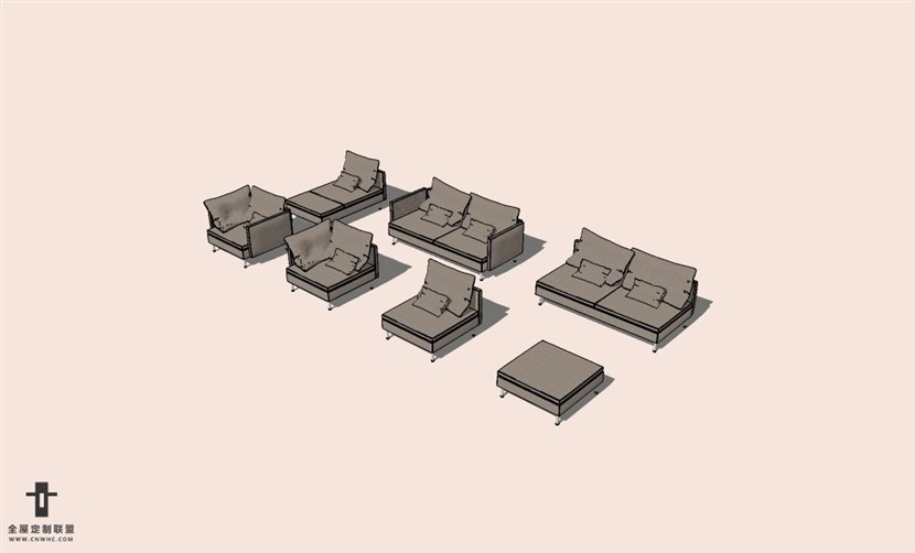 SketchUp草图大师组合沙发SU模型下载-Sofa-009SKP模型