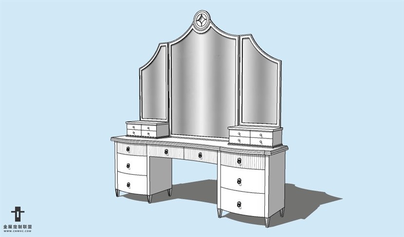 SketchUp草图大师梳妆台SU模型下载Vanity-009SKP模型