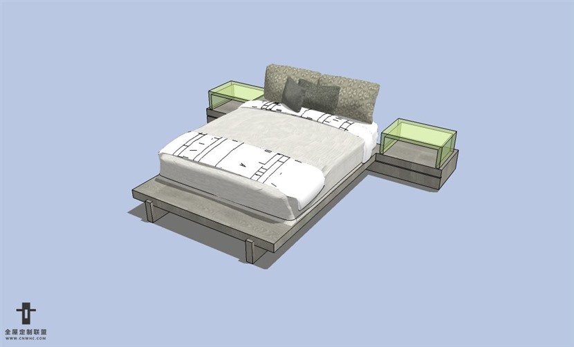 SketchUp草图大师现代简约风格双人床SU模型下载-023SKP模型