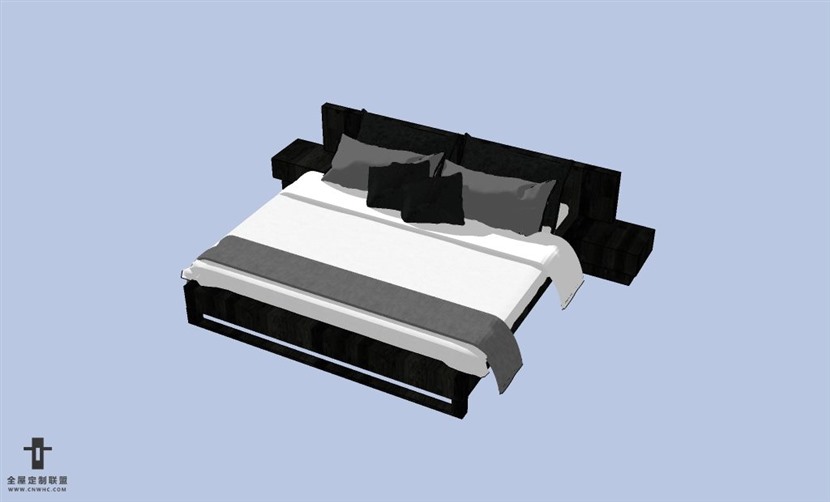 SketchUp草图大师现代简约风格双人床SU模型下载-043SKP模型