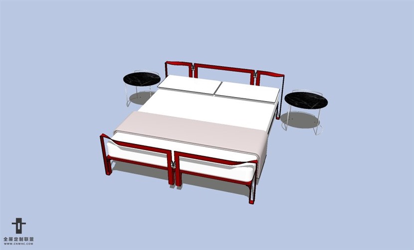 SketchUp草图大师现代简约风格双人床SU模型下载-073SKP模型