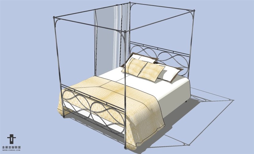 SketchUp草图大师现代简约风格双人床SU模型下载-080SKP模型