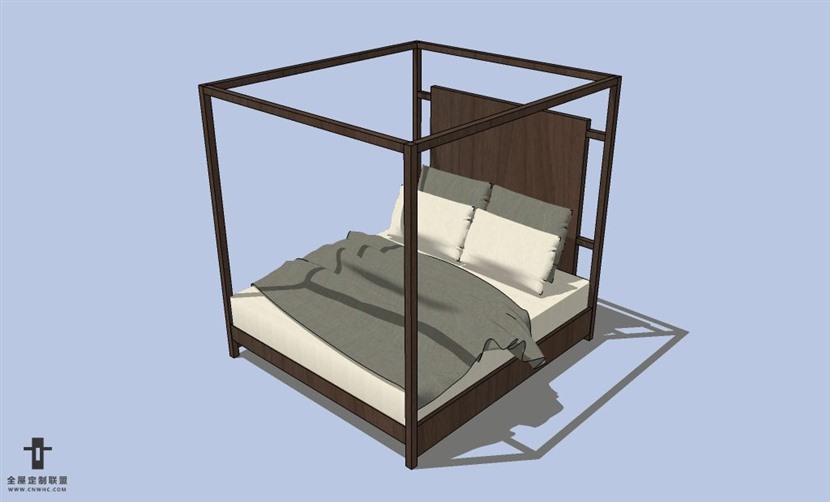 SketchUp草图大师现代简约风格双人床SU模型下载-082SKP模型