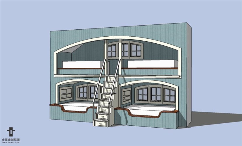 SketchUp草图大师现代简约风格上下铺SU模型下载-091SKP模型