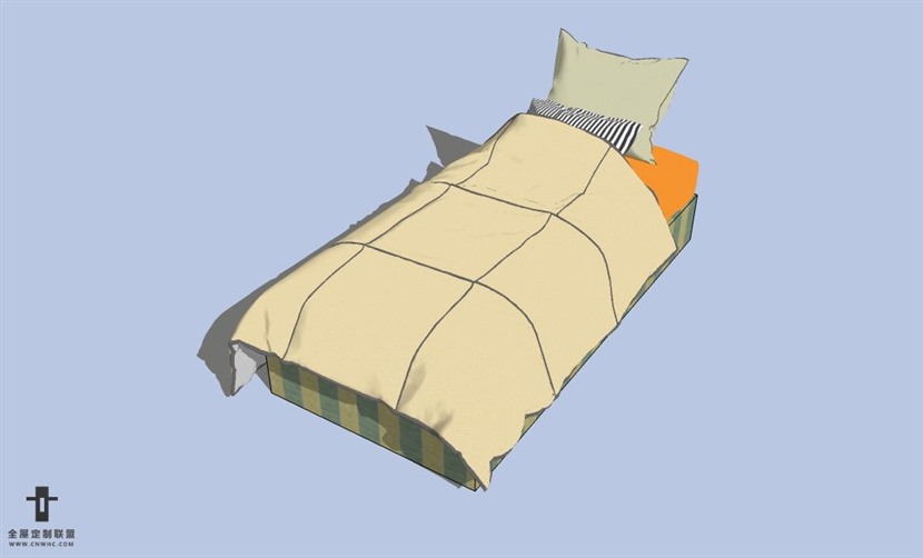 SketchUp草图大师现代简约风格单人床SU模型下载-105SKP模型