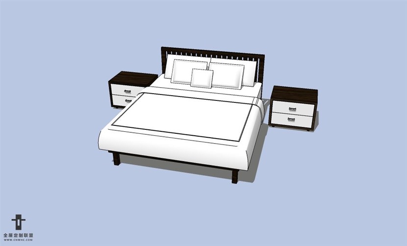 SketchUp草图大师现代简约风格双人床SU模型下载-117SKP模型