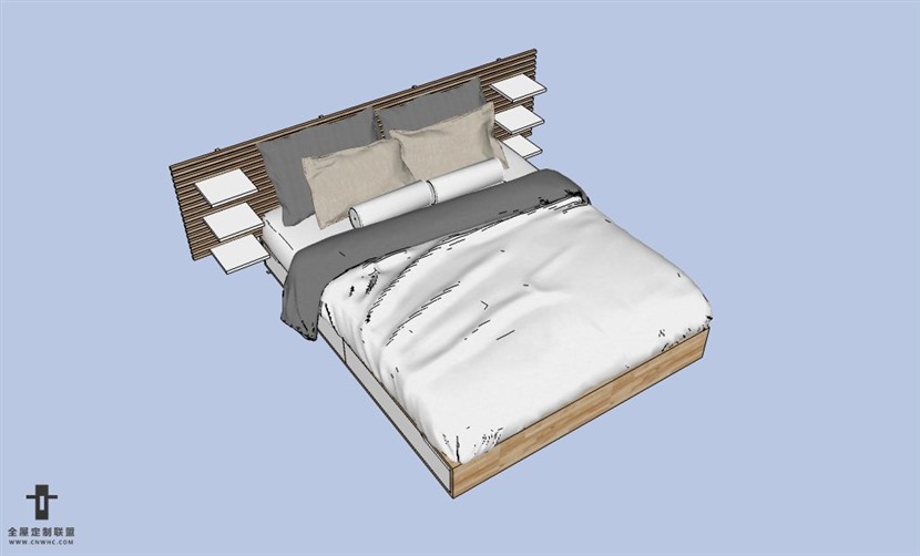 SketchUp草图大师现代简约风格双人床SU模型下载-187SKP模型