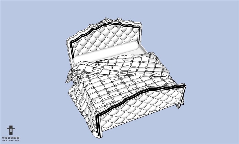 SketchUp草图大师欧式风格双人床SU模型下载-191SKP模型