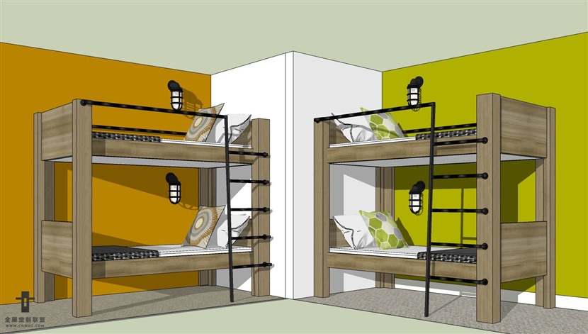 SketchUp草图大师现代简约风格上下铺床SU模型下载-198SKP模型