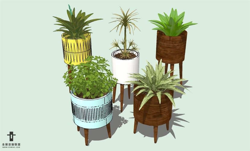 SketchUp草图大师室内植物盆栽SU模型下载plants-002SKP模型